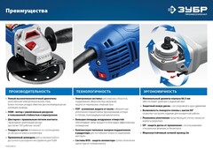 ЗУБР 1500 Вт, d125 мм, УШМ, регулировка оборотов, Профессионал (УШМ-П125-1500 ЭПСТ)