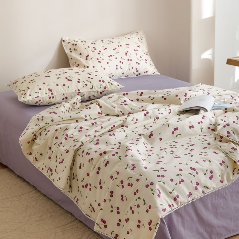 Комплект постельного белья Семейный (2 одеяла) Хлопок бежево-фиолетовый вишня