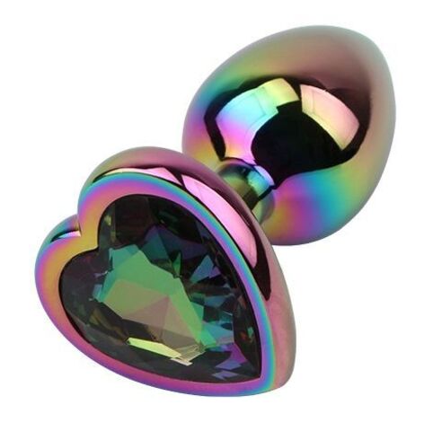 Радужная металлическая пробка Rainbow Heart Butt Plug - 7,1 см. - Chisa Hi-Basic CN-191430160