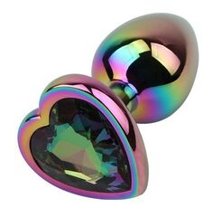 Радужная металлическая пробка Rainbow Heart Butt Plug - 7,1 см. - 