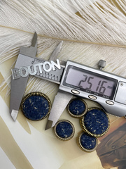 Пуговицы состаренное золото с синим твидом (тканевые) и золотистым люрексом