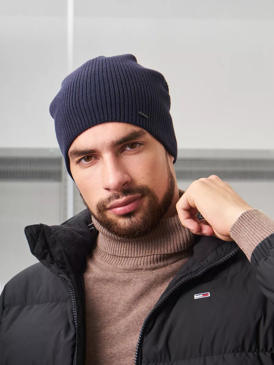 Шапка зимняя на флисе вязаная бини