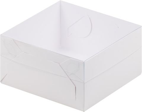 Коробка для зефира, тортов и пирожных с пластиковой крышкой 200х200х70 мм (белая)