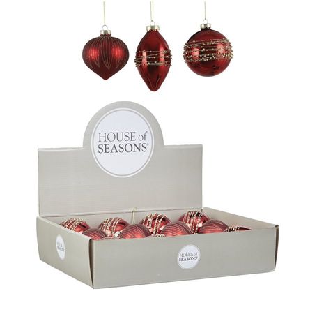 Набор елочных игрушек 12шт 8см House of Seasons Шар красный 3 вида 84007