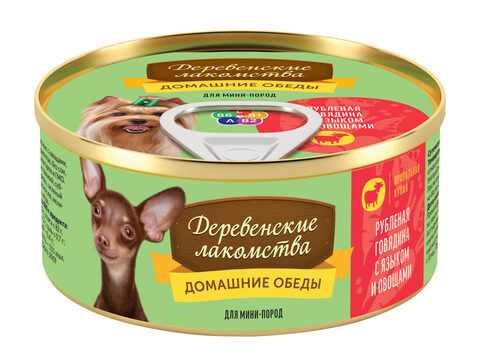 Деревенские лакомства домашние обеды для собак рубленая говядина с языком и овощами 100г