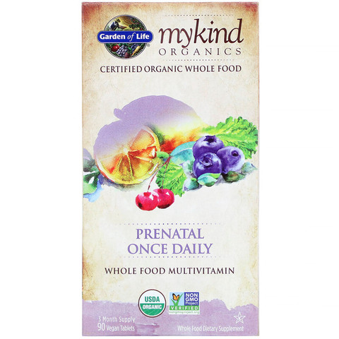 Garden of Life, MyKind Organics, пренатальные мультивитамины, одна таблетка в день, 90 веганских таблеток