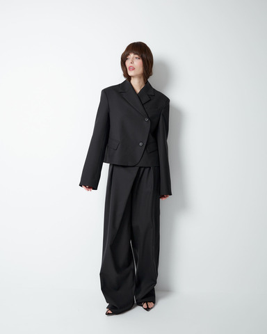 Жакет двубортный из шерсти черный