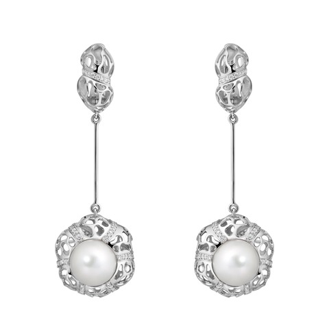 Серьги с морским белым жемчугом и бриллиантами, E0161-2/3