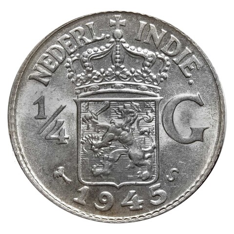 1/4 гульдена. Голландская Индия (Нидерландская). 1945 год. Серебро. AU