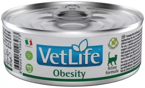 Влажный корм для кошек Farmina Vet Life Obesity, при ожирении 85 г