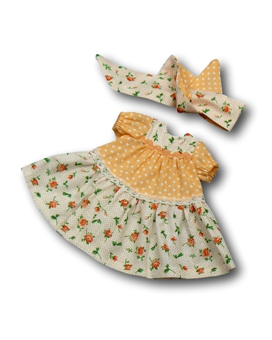 Платье горох и цветы - Персик. Одежда для кукол, пупсов и мягких игрушек.