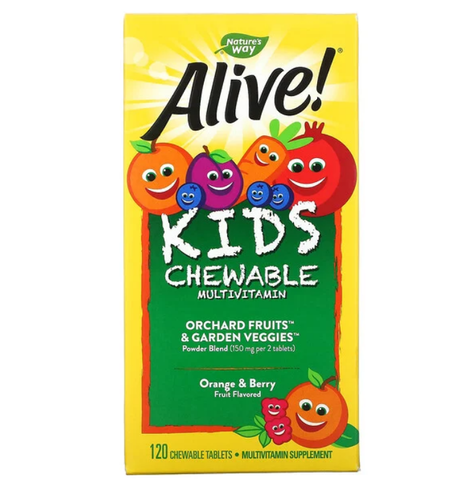Nature's Way, Alive! Детские мультивитамины, вкус апельсина и ягод, 120 жевательных таблеток