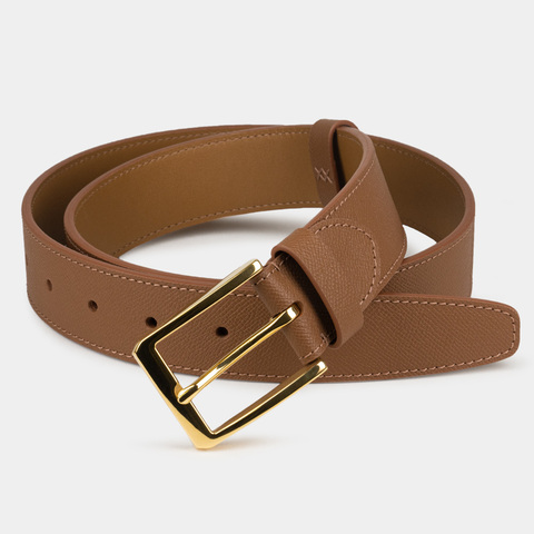 Ремень кожаный мужской из натуральной кожи сафьяно 40 мм, карамельный