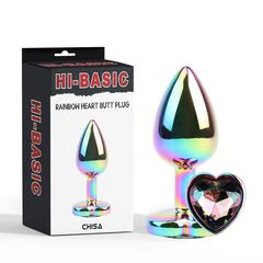 Радужная металлическая пробка Rainbow Heart Butt Plug - 7,1 см. - 