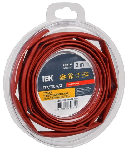 Трубка термоусадочная ТТУ нг-LS 6/3 красная (2м/упак) IEK