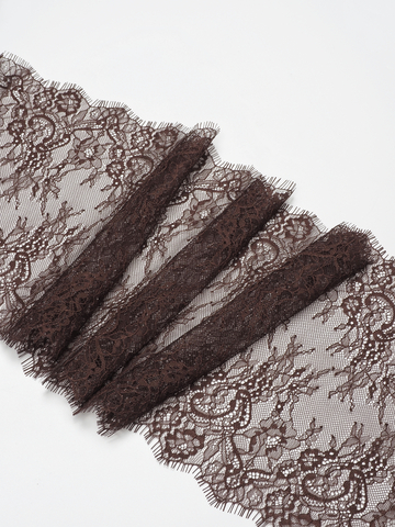 Кружево шантильи темный шоколад неэластичное ширина 22 см купон 2.9 м