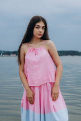 ❀ Розовый рассвет. Костюм льняной топ с юбкой макси с вышивкой 