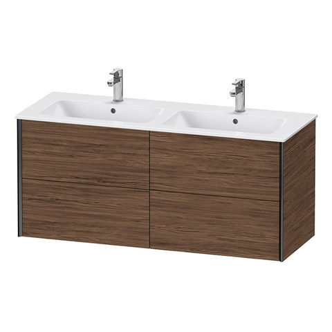 Duravit XViu Тумба подвесная 560x1218x480мм, для двойной раковины #233613, 4 ящика, цвет: walnut dark/черный матовый XV41290B221