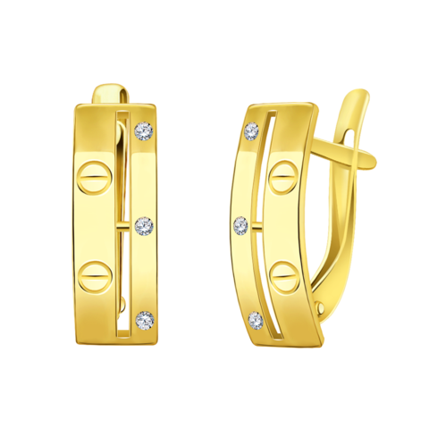 Л21256 - Серьги LOVE из желтого золота 585 пробы с фианитами