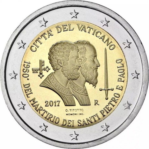 Ватикан 2 евро 2017 1950-летие мученической смерти святых Петра и Павла