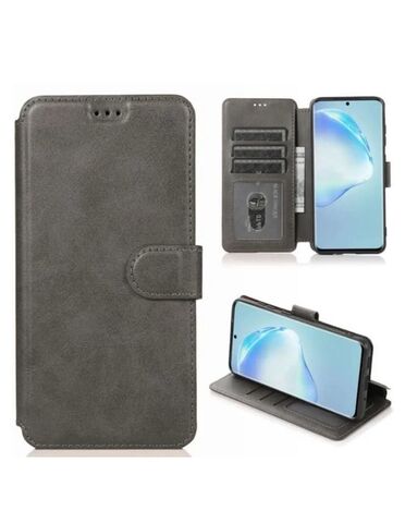 Чехол книжка для Samsung Galaxy S23 Plus кожаный серый с магнитной застежкой Чехолер