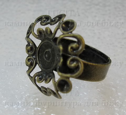 Основа для кольца с филигранным цветком 23 мм (цвет - античная бронза) ()