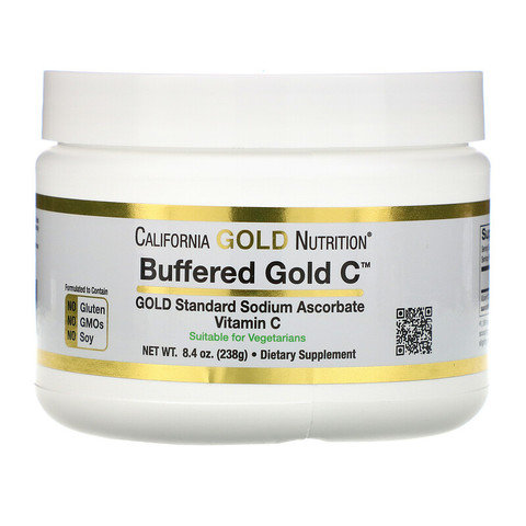 California Gold Nutrition, Buffered Gold C, некислый буферизованный витамин C в форме порошка, аскорбат натрия, 238 г (8,4 унции)