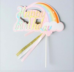 Топпер С Днем Рождения РАДУГА розовый
