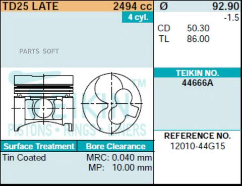 Поршень двигателя TEIKIN 44666A STD (4шт/упак)