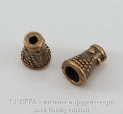 Шапочка - конус для бусины 8х5 мм (цвет - античная медь), 10 штук
