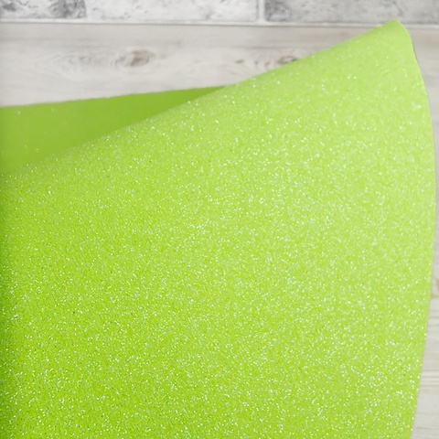 Фоамиран для творчества мерцающий  с блестками 2,0мм/размер 50х50см/ цвет зеленое яблоко (5шт)