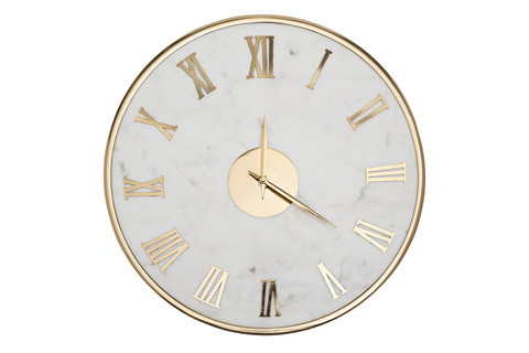 Часы настенные d40см Garda Decor белый мрамор/золото с римскими цифрами