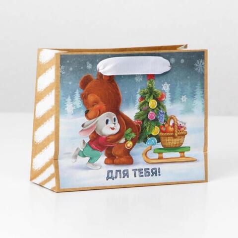 Пакет крафтовый горизонтальный «Тёплые объятия», S 15 × 12 × 5.5 см