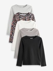 Лонгслив для девочки Next T28-141, 5 шт., Серый, Коричневый, Черный