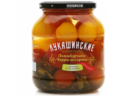 Помидорчики черри маринованные "Лукашинские" ассорти, 670г