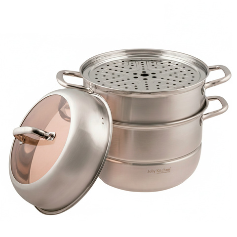 Мантоварка-пароварка Jolly Kitchen три яруса, диаметр 28 см, нержавеющая сталь