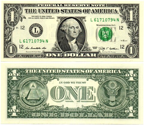 Банкнота США 1 доллар 2009 год - L 61710794 N (Калифорния). AUNC