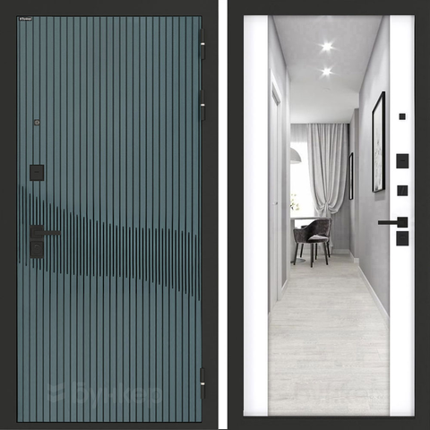 Входная металлическая дверь с зеркалом Бункер B-13 Веллюто верде / зеркало Макси ФЛЗ - 1 Белый софт