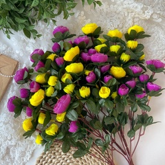 Камелии-розочки искусственные, Желтые и сиреневые, 36 см, около 60 бутонов в наборе, набор 4 букета.