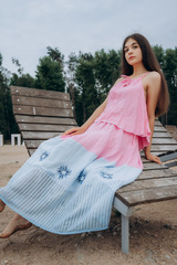 ❀ Розовый рассвет. Костюм льняной топ с юбкой макси с вышивкой 