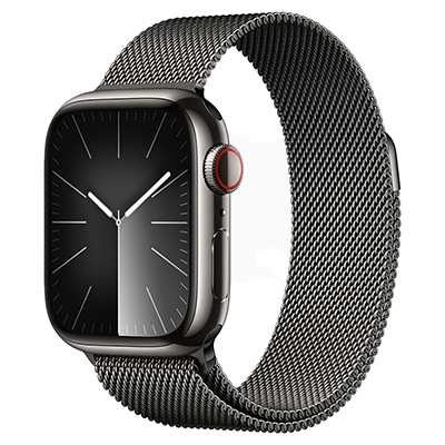 Apple Watch Series 9, GPS, 45 мм, корпус из нержавеющей стали графитового цвета, миланский сетчатый браслет графитового цвета