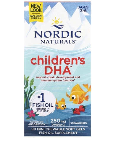 Nordic Naturals, ДГК для детей, клубника, для детей 3–6 лет, 250 мг, 90 желатиновых мини-капсул