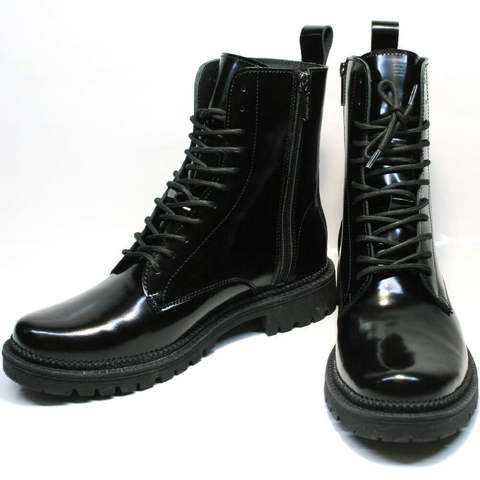 Женские зимние ботинки мартинсы. Кожаные ботинки женские зимние на шнуровке Ari Andano All Black