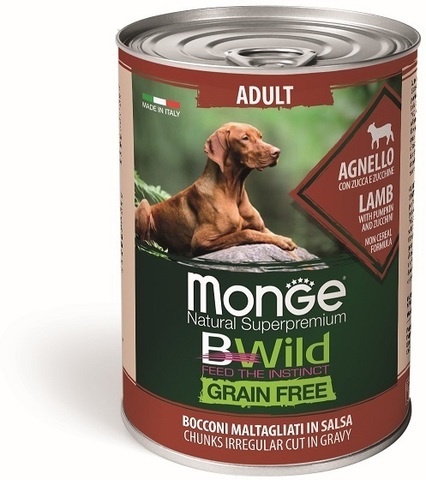 Monge Dog BWild Grain Free беззерновые консервы из ягненка с тыквой и кабач. для взрослых собак 400г
