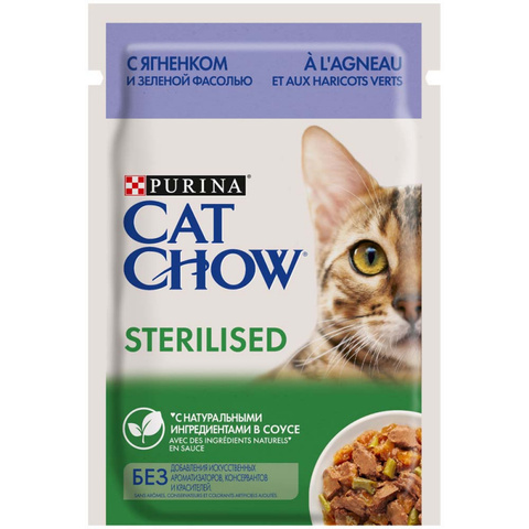 Purina Cat Chow пауч для стерилизованных кошек (ягненок/зеленая фасоль) 85 г