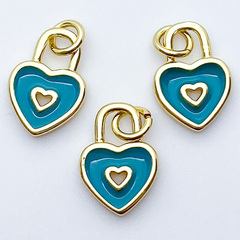Подвеска Замочек Сердце, цвет золото+бирюзовый, размер 12*9 мм, цена за 1 шт