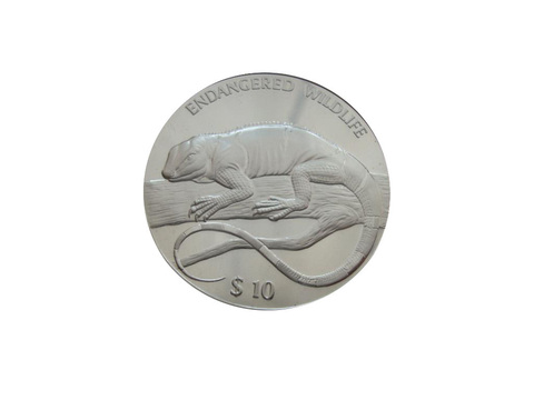 Фиджи 10 долларов 1997 Игуана ящерица Вымирающие виды СЕРЕБРО