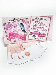 Конверт для денег, Птички, С днем свадьбы прекрасной паре, с поздравлением 17*8,7 см