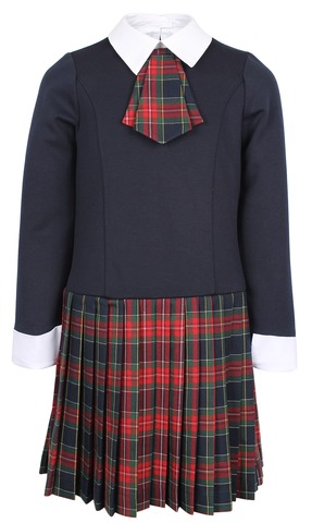 Темно-синее платье REMIX c плиссированной юбкой-шотландкой