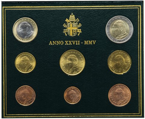 Ватикан 2005 официальный набор монет евро ( 8 монет, от 1 цент до 2 евро )